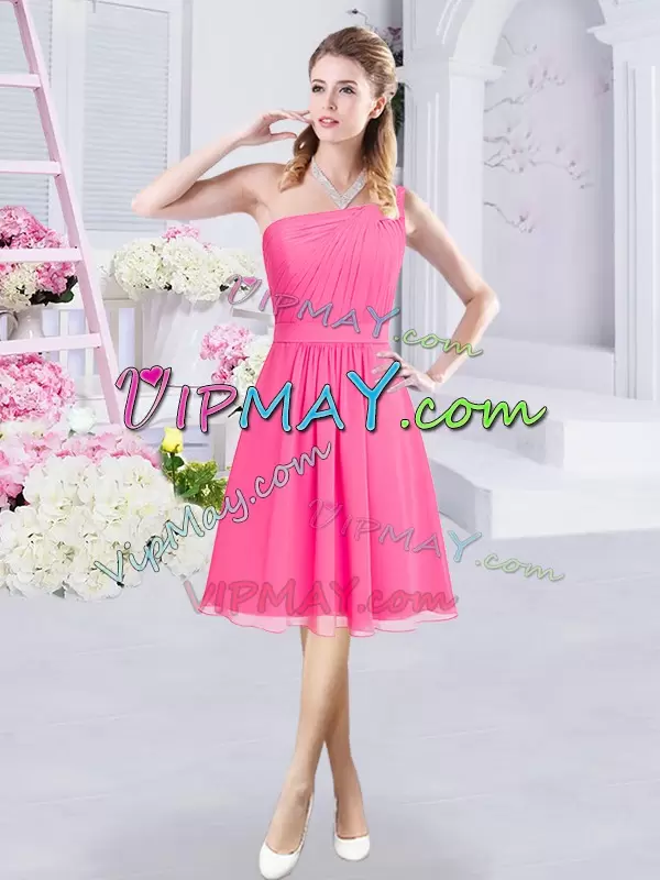 Colorful Hot Pink One Shoulder Neckline Ruching Vestidos de Damas Sleeveless Zipper