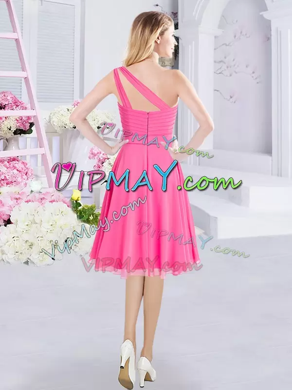 Colorful Hot Pink One Shoulder Neckline Ruching Vestidos de Damas Sleeveless Zipper