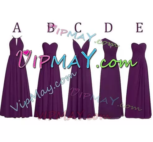 Fashion Purple Bridesmaid Dress Wedding Party with Ruching Halter Top Sleeveless Lace Up