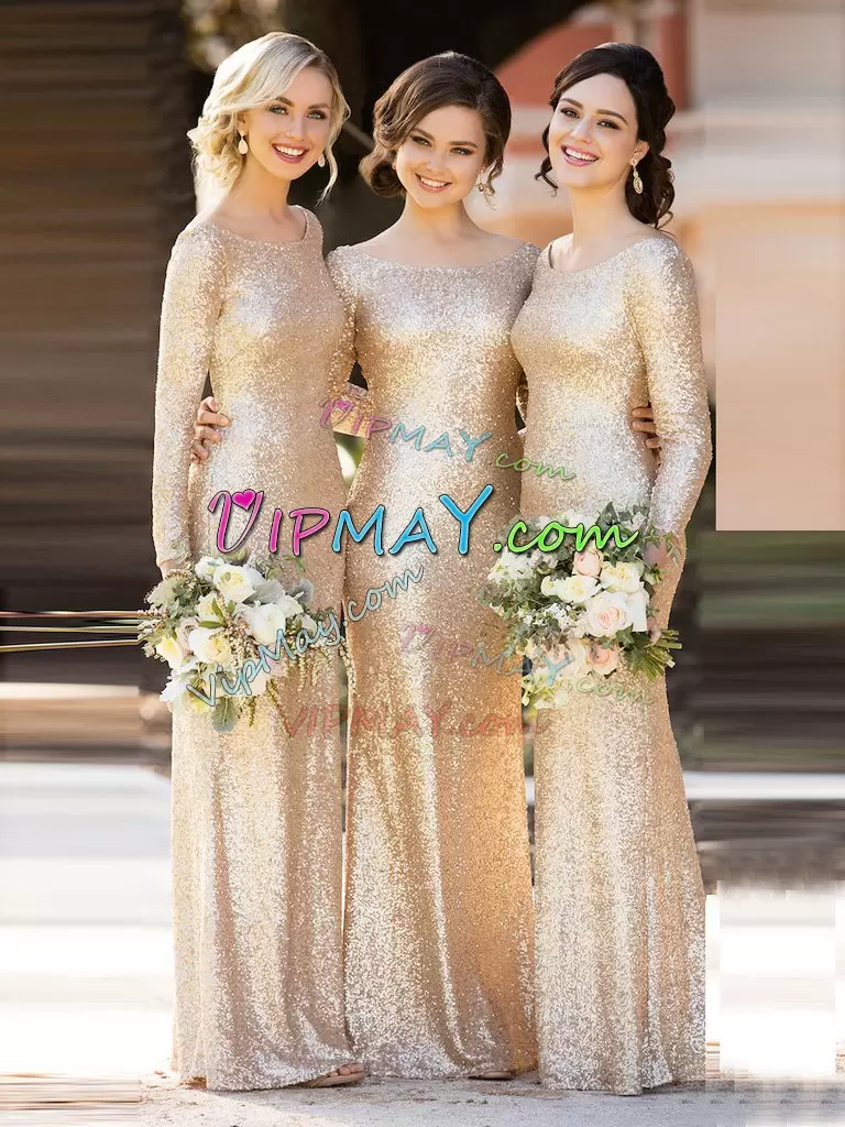 Satin and Organza Halter Top Long Sleeves Sweep Train Lace Up Beading and Lace Bridesmaid Dress in Light Yellow