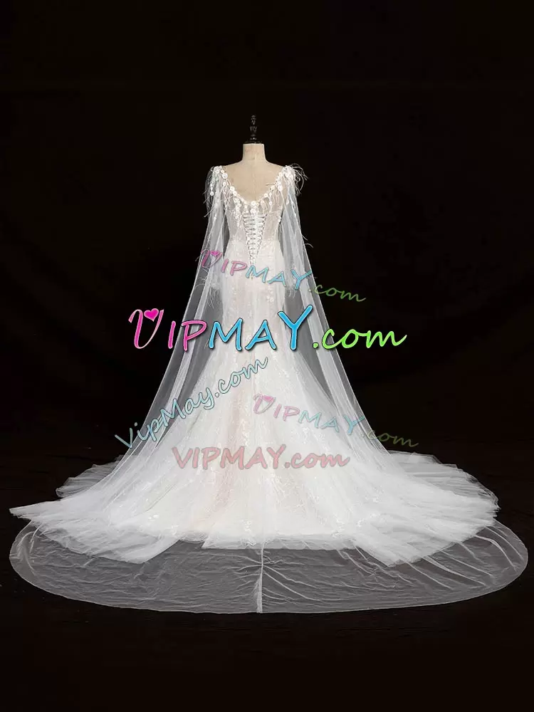 Classical White Long Sleeves Watteau Train Lace Wedding Dress