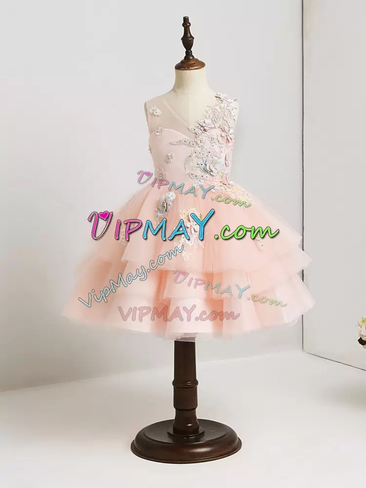 Best Pink Sleeveless Appliques Mini Length Flower Girl Dresses for Less