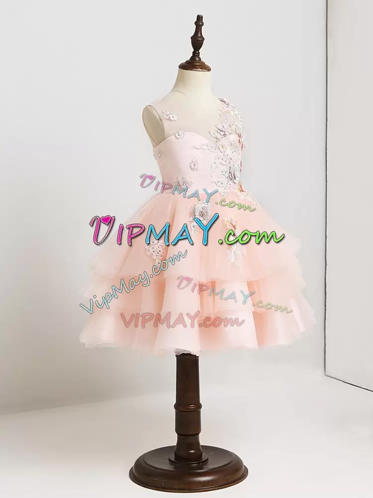 Best Pink Sleeveless Appliques Mini Length Flower Girl Dresses for Less