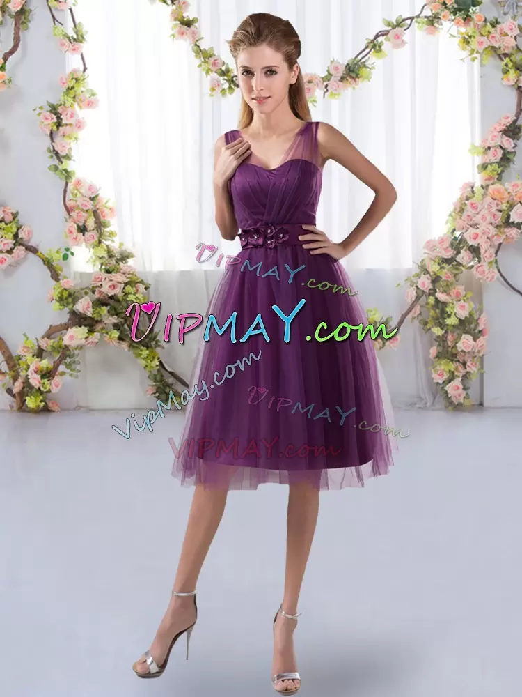 Stylish Purple V-neck Neckline Appliques Bridesmaids Dress Sleeveless Zipper