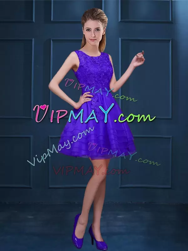 Colorful Purple Sleeveless Tulle Zipper Dama Dress for Quinceanera for Prom and Party