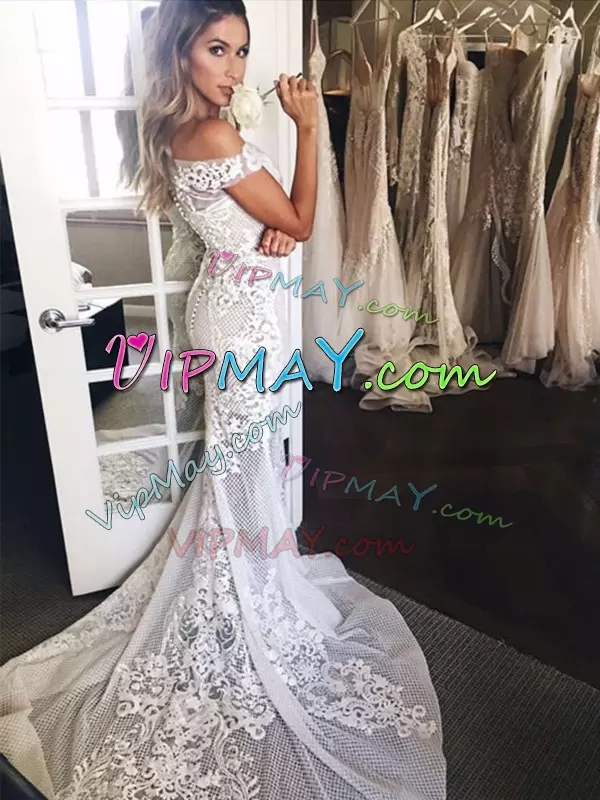 off shoulder lace mermaid wedding dress,