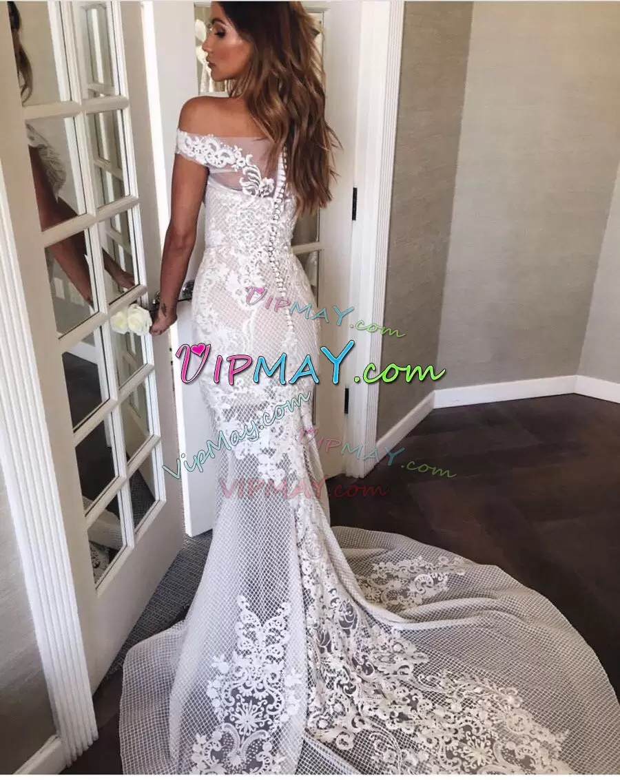 off shoulder lace mermaid wedding dress,