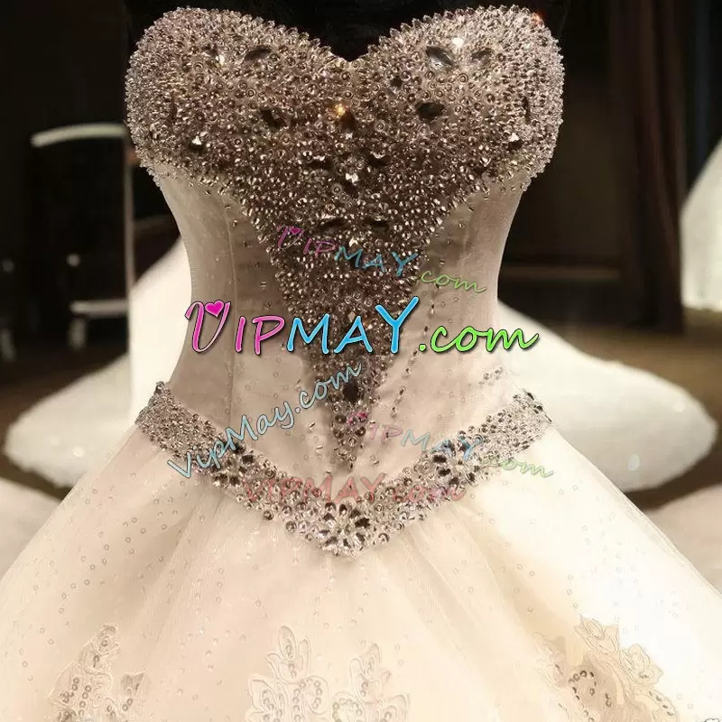 Colorful White Lace Up Sweetheart Beading and Lace Wedding Gowns Tulle Sleeveless Chapel Train