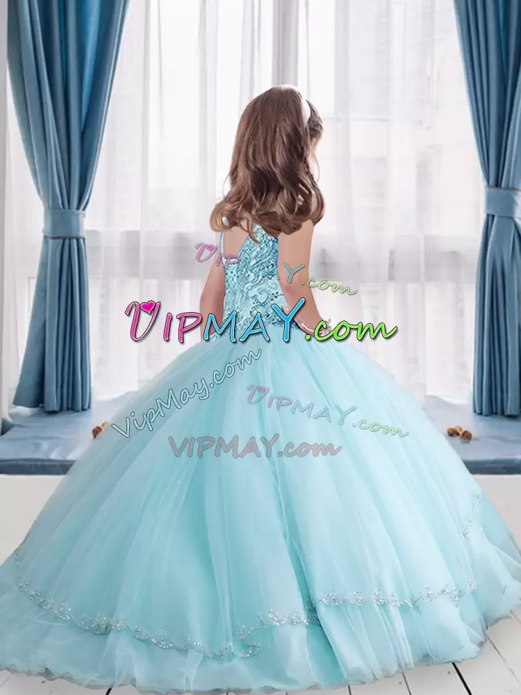 Latest Royal Blue Sleeveless Tulle Lace Up Pageant Gowns for Party and Wedding Party