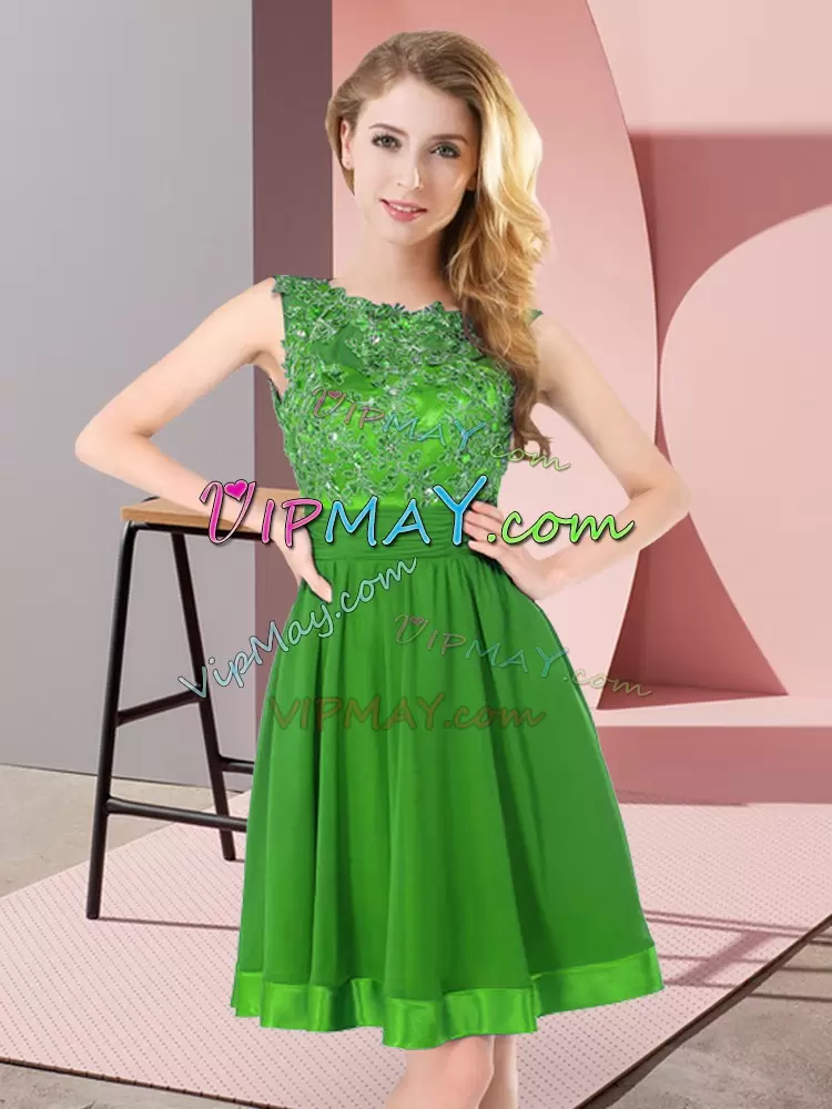 Green Empire Chiffon Scoop Sleeveless Beading and Appliques Mini Length Backless Bridesmaids Dress