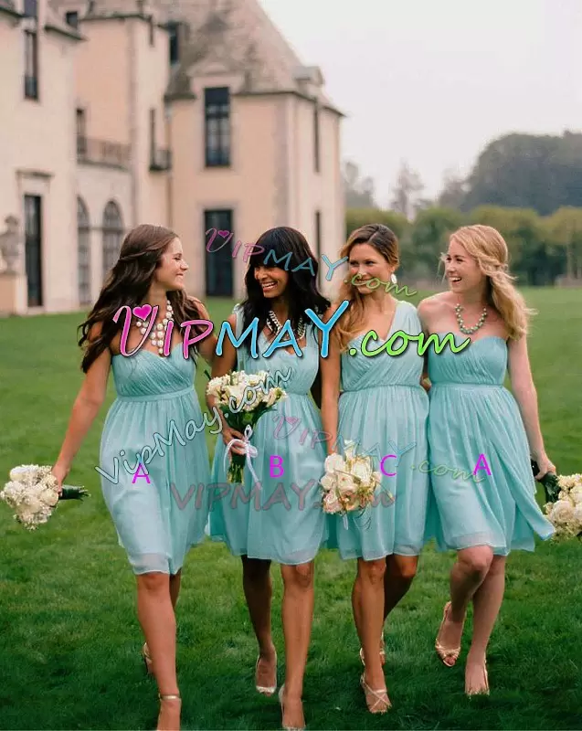 Flare Chiffon Sweetheart Sleeveless Ruching Bridesmaids Dress in Blue