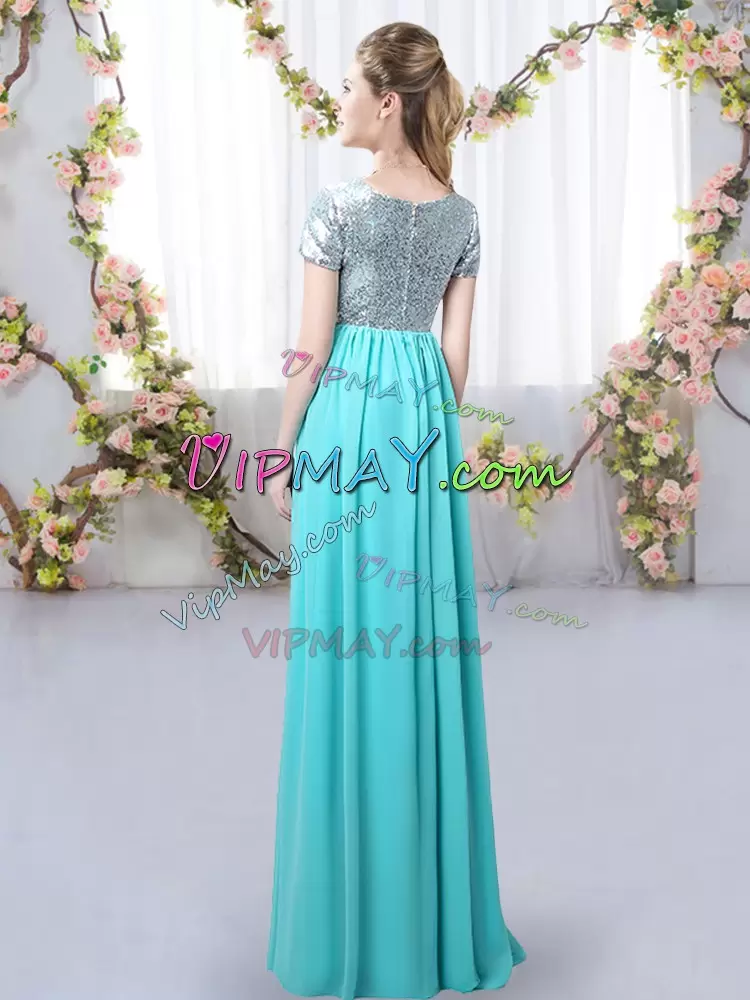 Short Sleeves Sequins Floor Length Quinceanera Court of Honor Dress