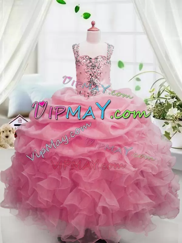 Glorious Sleeveless Square Zipper Floor Length Beading and Ruffles and Pick Ups Pageant Gowns Square