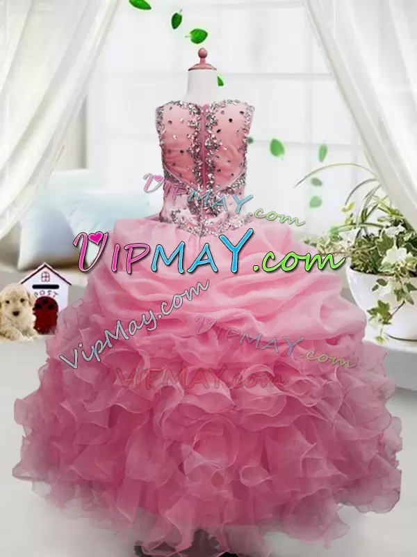 Glorious Sleeveless Square Zipper Floor Length Beading and Ruffles and Pick Ups Pageant Gowns Square