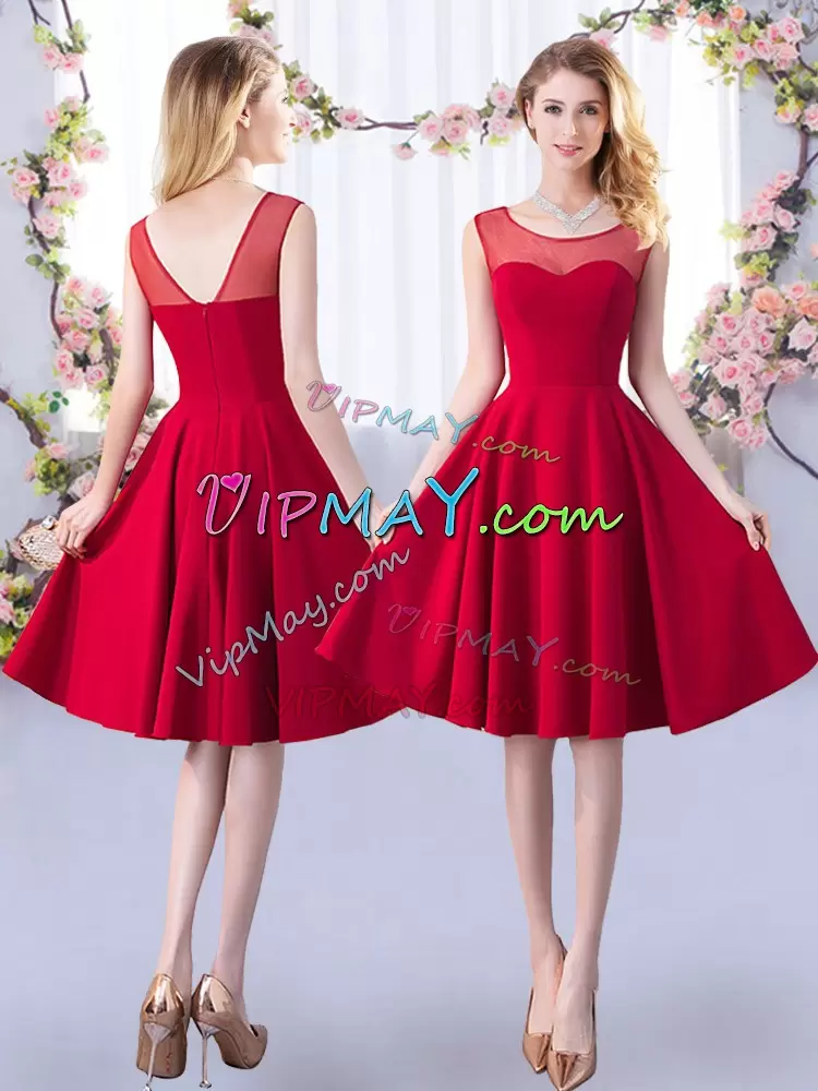 Red Satin Zipper Wedding Guest Dresses 3 4 Length Sleeve Knee Length Ruching