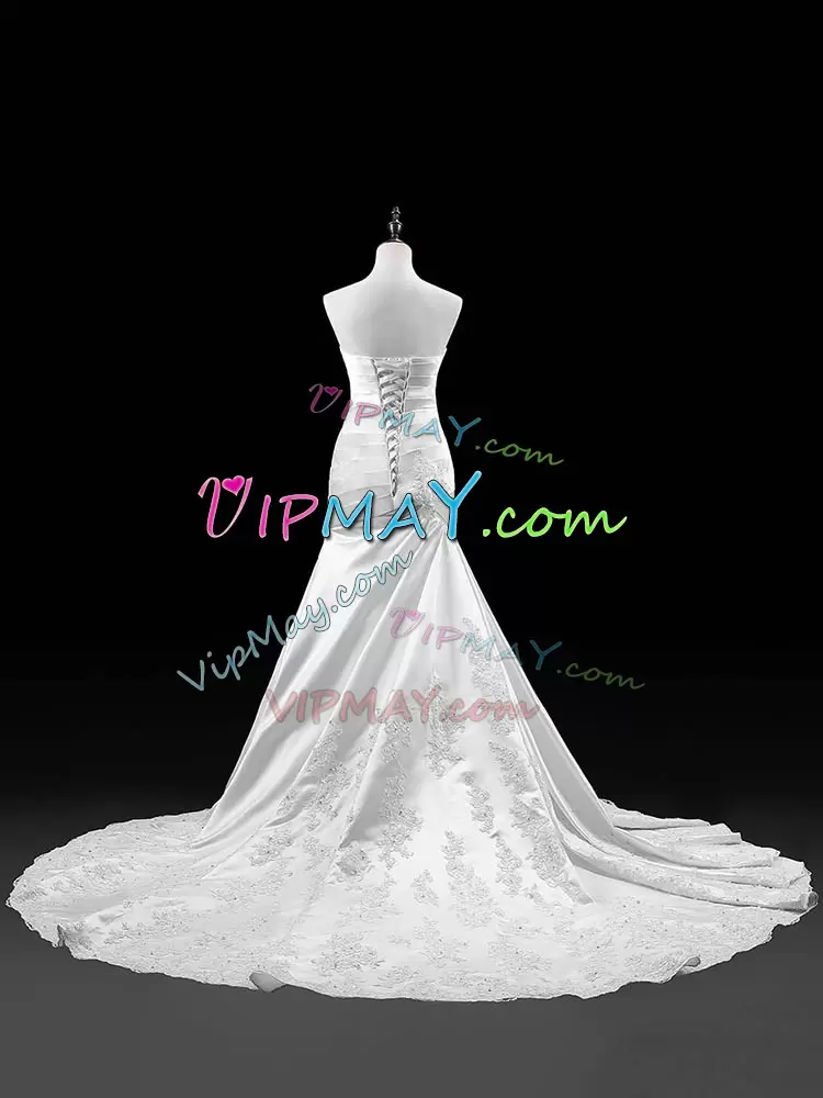 Hot Sale Silver Sleeveless Lace and Appliques Lace Up Wedding Gowns Sweetheart