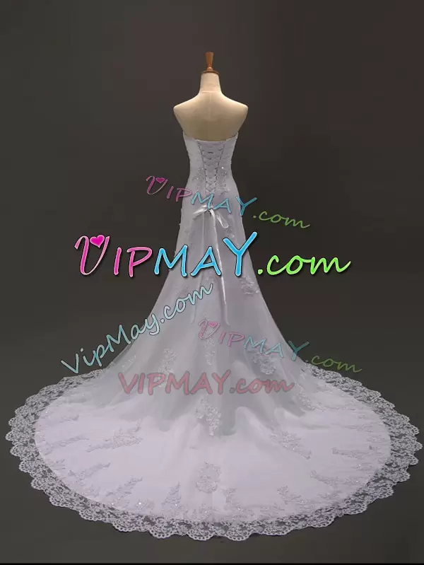 White Column/Sheath Beading and Lace and Appliques and Bowknot Celebrity Evening Dresses Lace Up Organza Sleeveless With Train