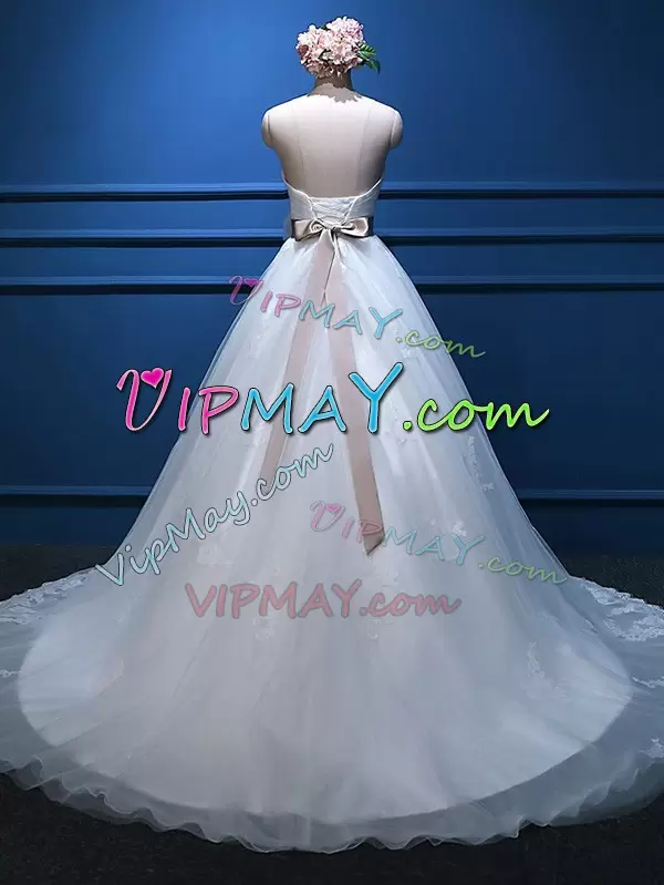 Designer White Wedding Gown Sweetheart Sleeveless Brush Train Lace Up