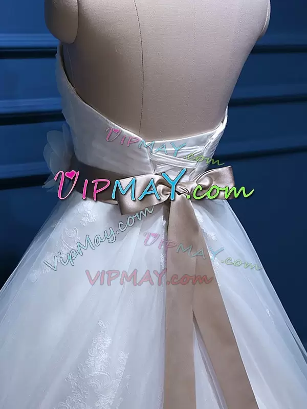 Designer White Wedding Gown Sweetheart Sleeveless Brush Train Lace Up