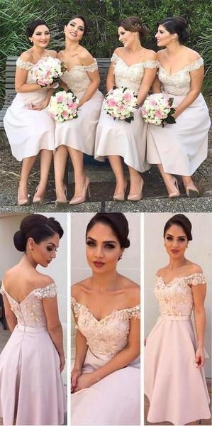 Fabulous Satin Off The Shoulder Sleeveless Lace and Appliques Bridesmaid Gown in White