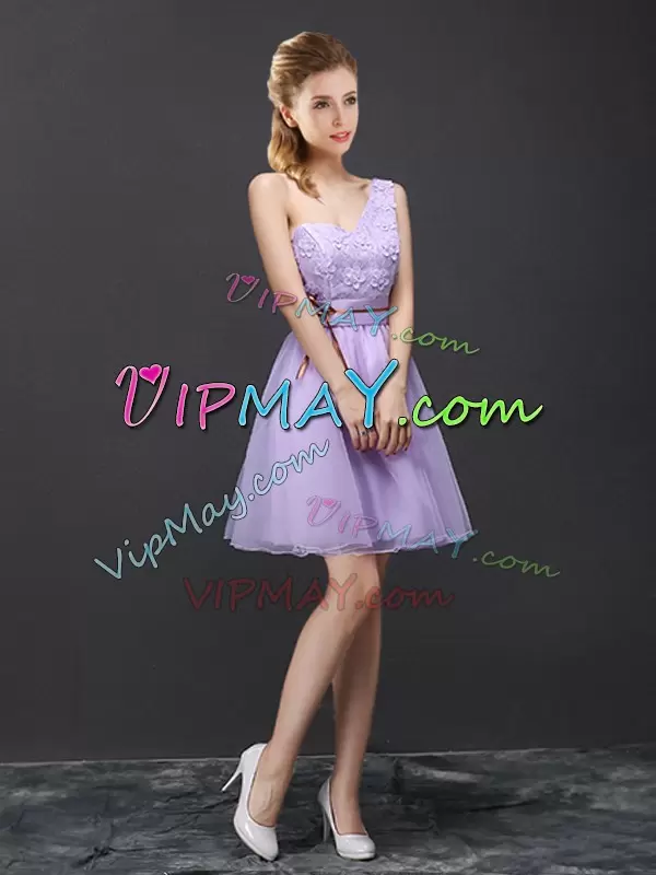 Affordable Lavender Sleeveless Lace Mini Length Bridesmaid Dresses