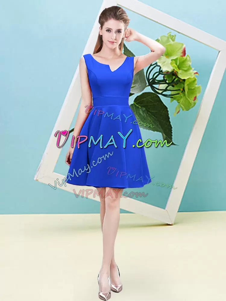 Chic Blue Sleeveless Ruching Mini Length Dama Dress