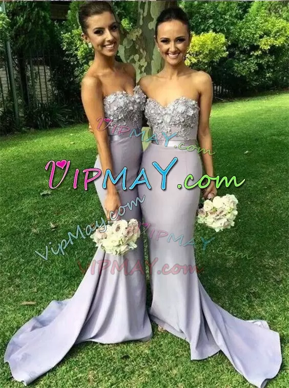 Free and Easy Silver Wedding Guest Dresses Watteau Train Sleeveless Belt and Hand Made Flower