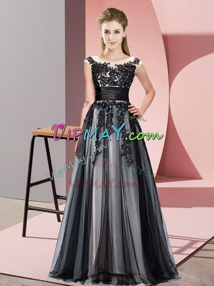 Fabulous Black Scoop Zipper Beading and Lace Bridesmaids Dress Sleeveless