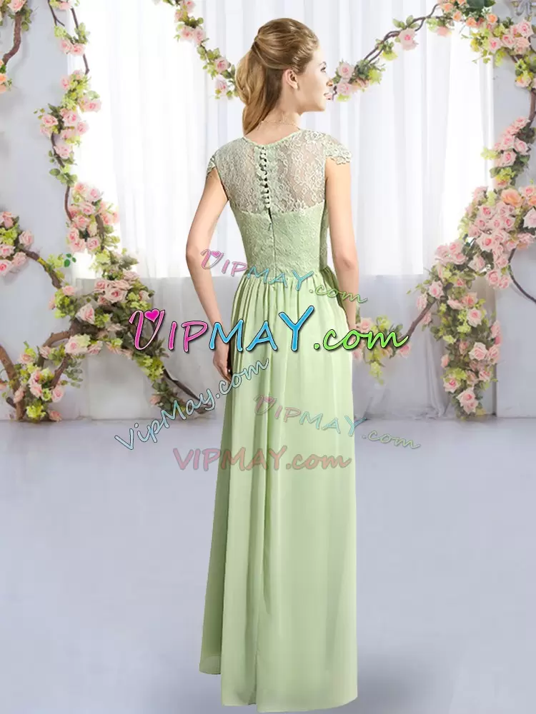 Yellow Green Clasp Handle Scoop Lace Wedding Guest Dresses Chiffon Cap Sleeves