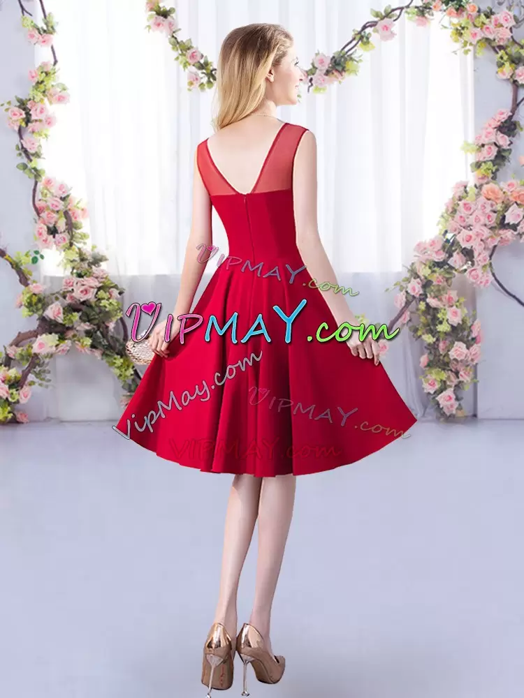 Beauteous Red Zipper Scoop Ruching Bridesmaid Dress Satin Sleeveless