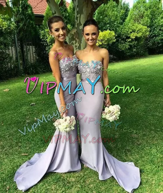 Grey Mermaid Appliques Wedding Guest Dresses Zipper Elastic Woven Satin Sleeveless Floor Length