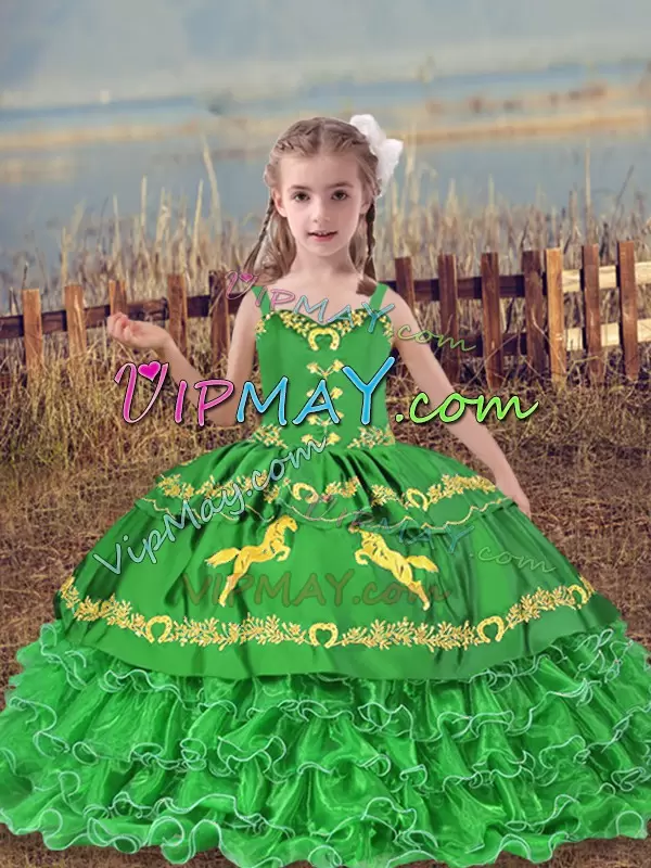 Sleeveless Straps Beading and Embroidery and Ruffled Layers Lace Up Pageant Dress Toddler