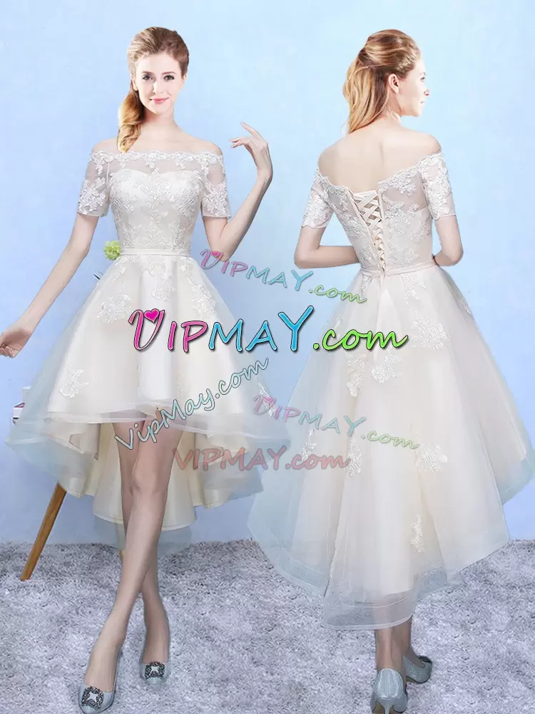 Lovely White Sleeveless Organza Lace Up Bridesmaid Dresses for Prom and Party