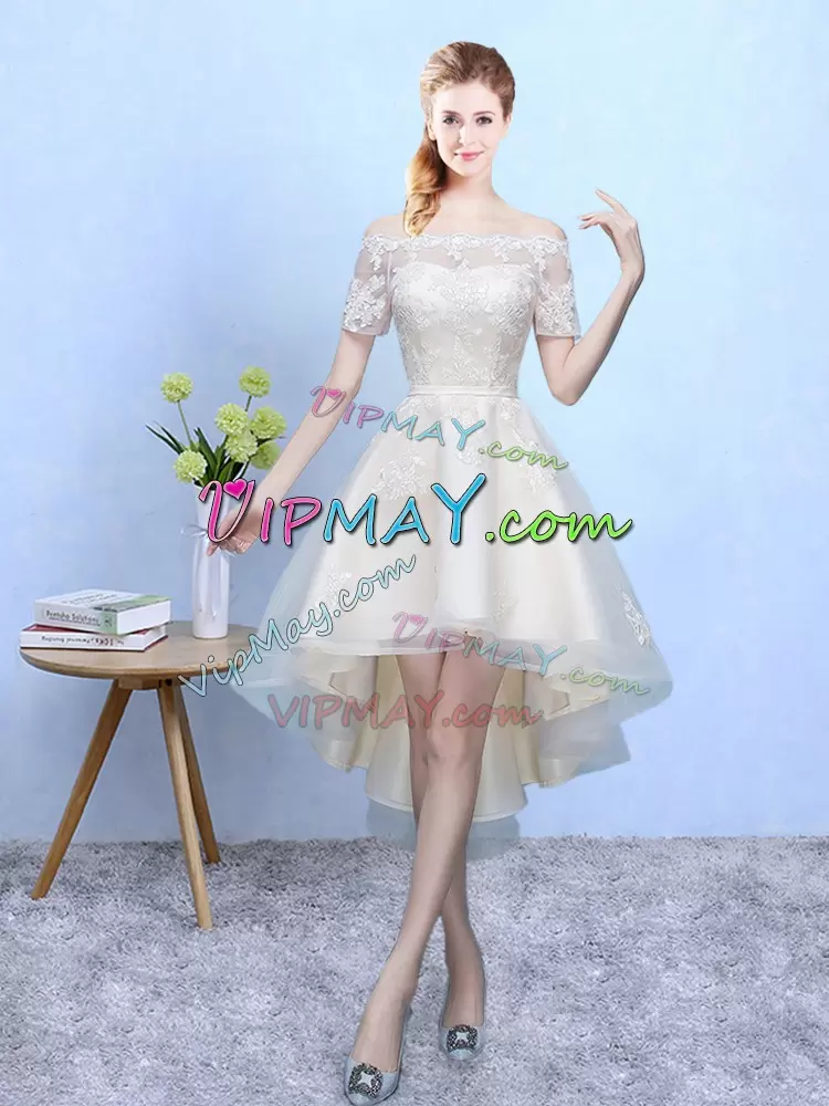 Lovely White Sleeveless Organza Lace Up Bridesmaid Dresses for Prom and Party