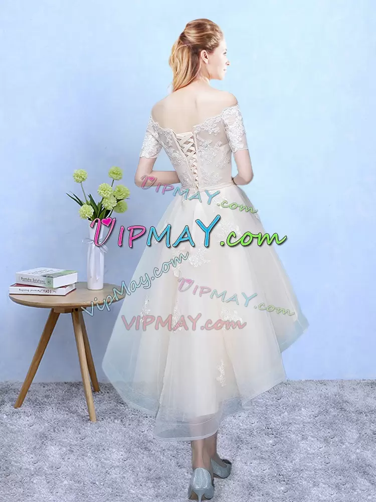 Lovely White Sleeveless Organza Lace Up Bridesmaid Dresses for Prom and Party