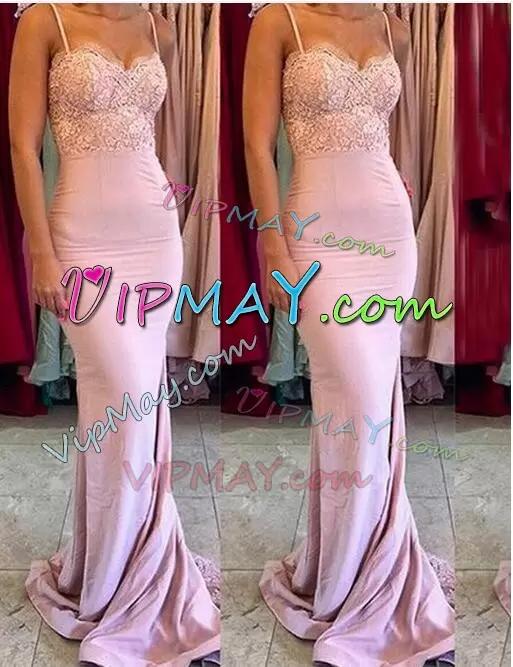 Backless Quinceanera Dama Dress Pink for Party and Wedding Party with Lace Brush Train