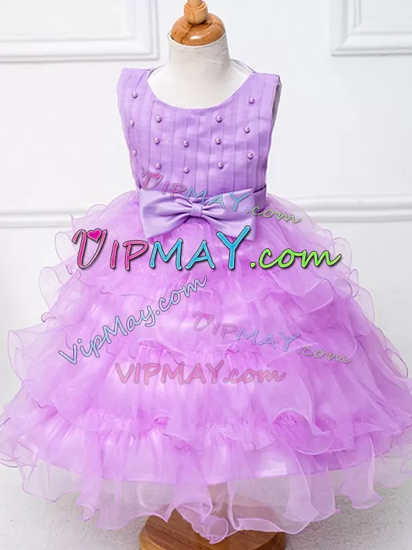 Beautiful Ball Gowns Pageant Dress Wholesale Lilac Scoop Organza Sleeveless Tea Length Zipper