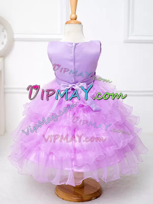 Beautiful Ball Gowns Pageant Dress Wholesale Lilac Scoop Organza Sleeveless Tea Length Zipper