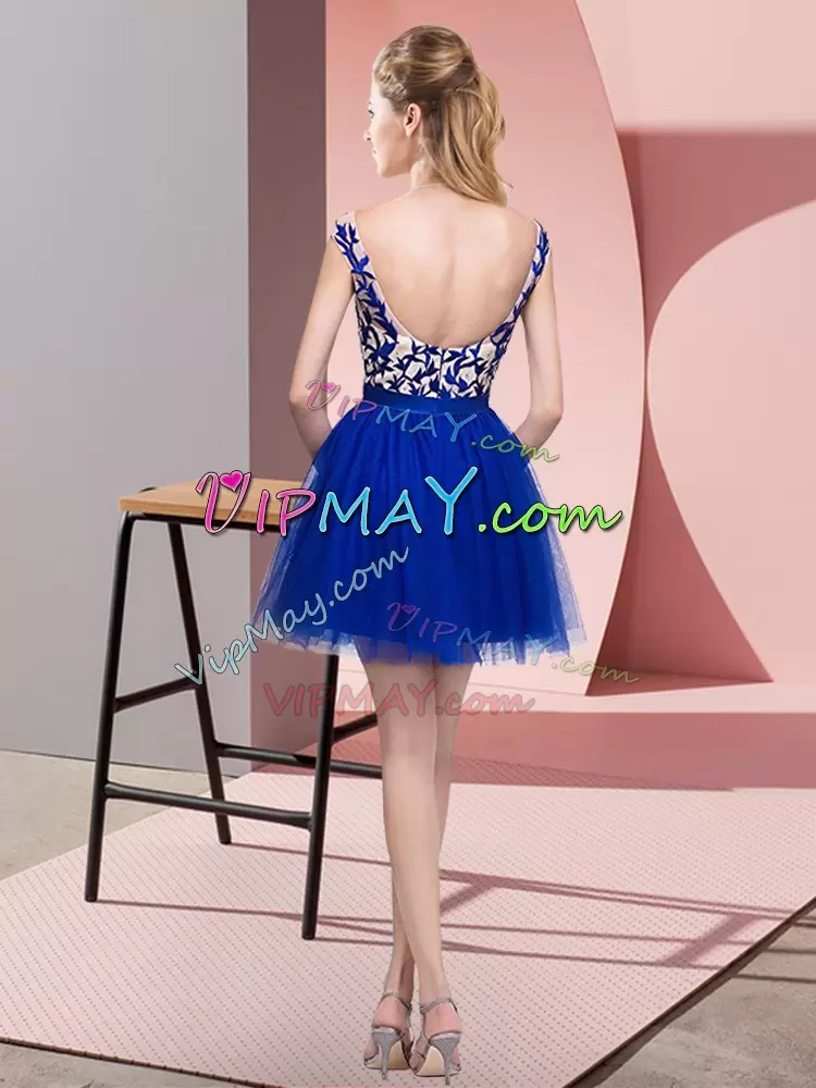 Mini Length A-line Sleeveless Blue Bridesmaid Gown Zipper
