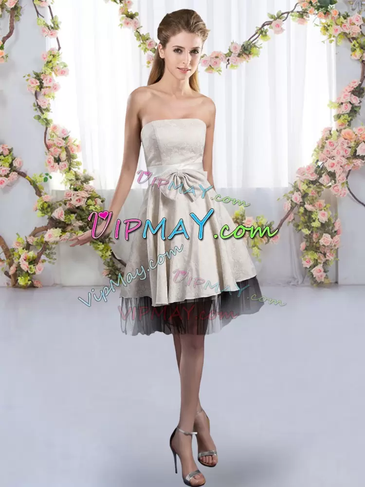 Sleeveless Strapless Zipper Knee Length Bowknot Bridesmaid Dress Strapless