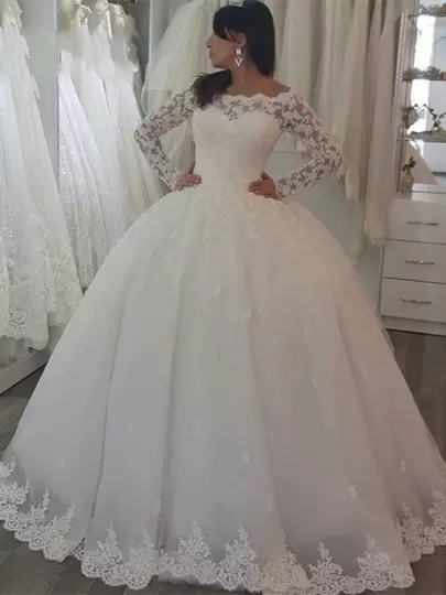 Fantastic White Off The Shoulder Zipper Appliques Wedding Gowns Sweep Train Long Sleeves