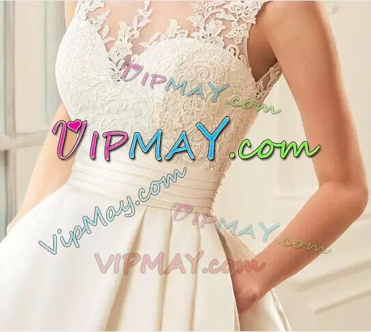 Sleeveless Scoop Court Train Backless Lace Wedding Dresses Scoop