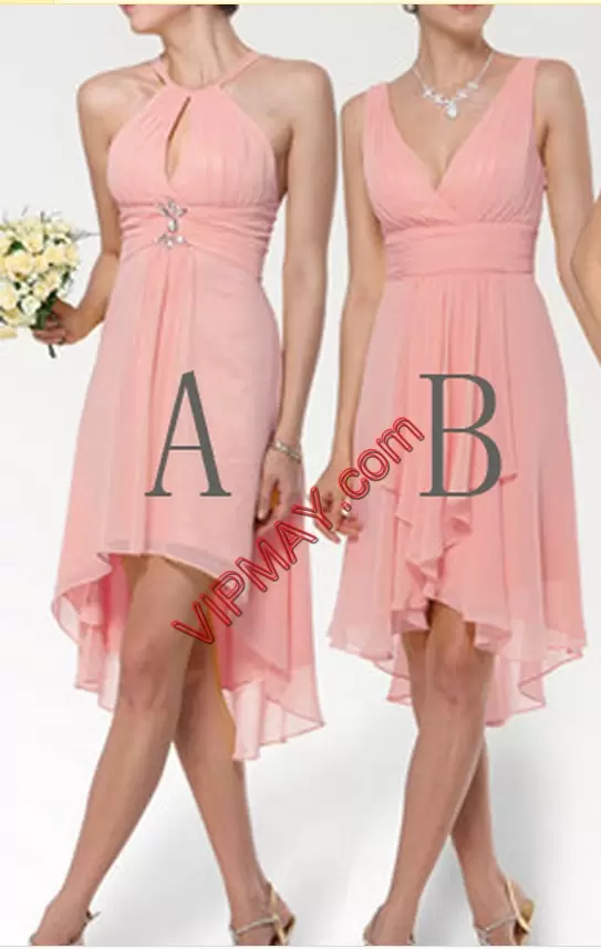 Discount Floor Length Empire Sleeveless Peach Wedding Guest Dresses Lace Up