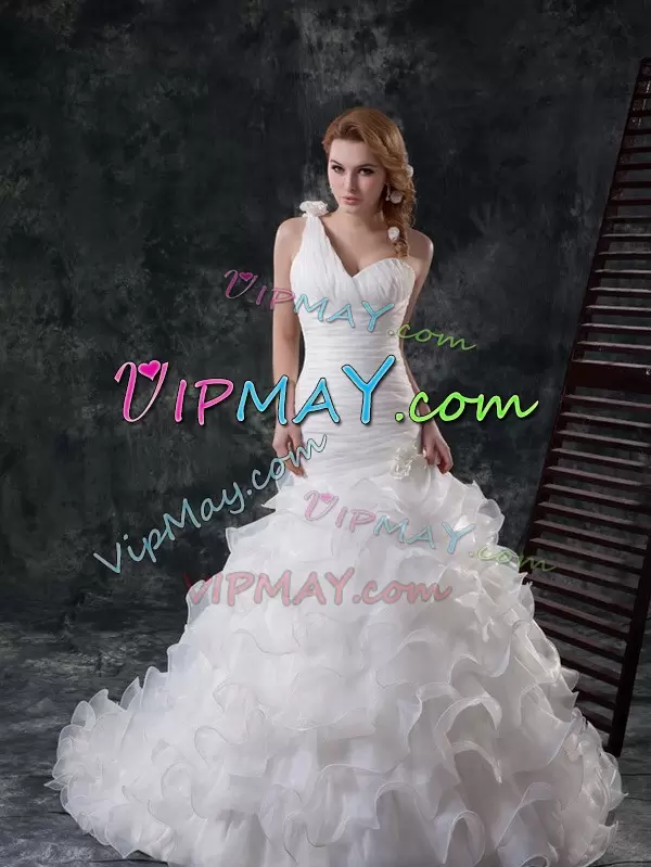 On Sale With Train Mermaid Sleeveless White Red Carpet Prom Dress Brush Train Lace Up