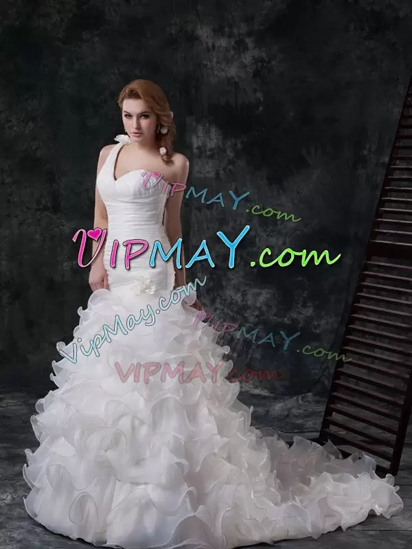 On Sale With Train Mermaid Sleeveless White Red Carpet Prom Dress Brush Train Lace Up