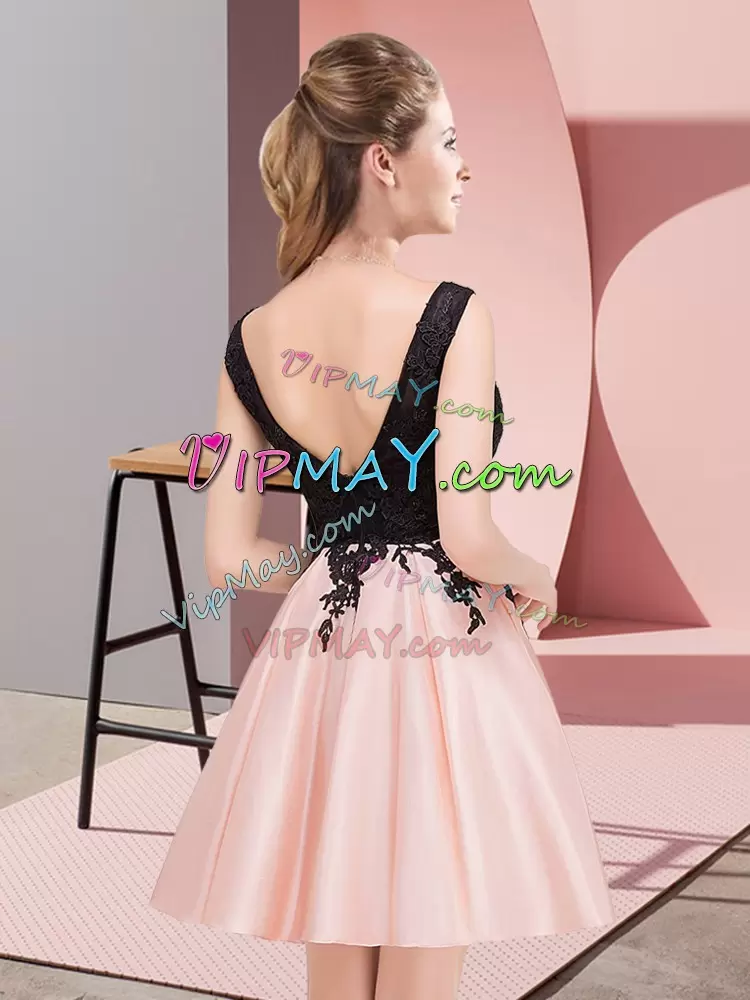 Cheap Two Tone Black and Pink Scoop Short Satin Lace Quinceanera Court Dress Zipper Back