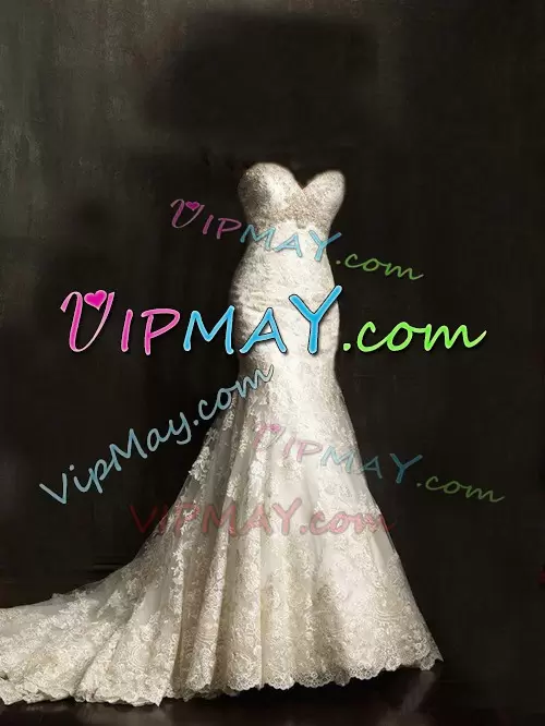 Court Train Mermaid Wedding Dress White Sweetheart Tulle Sleeveless Zipper