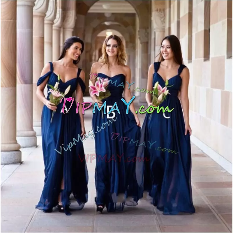 Stylish Navy Blue Straps Ruching Wedding Guest Dresses Sleeveless