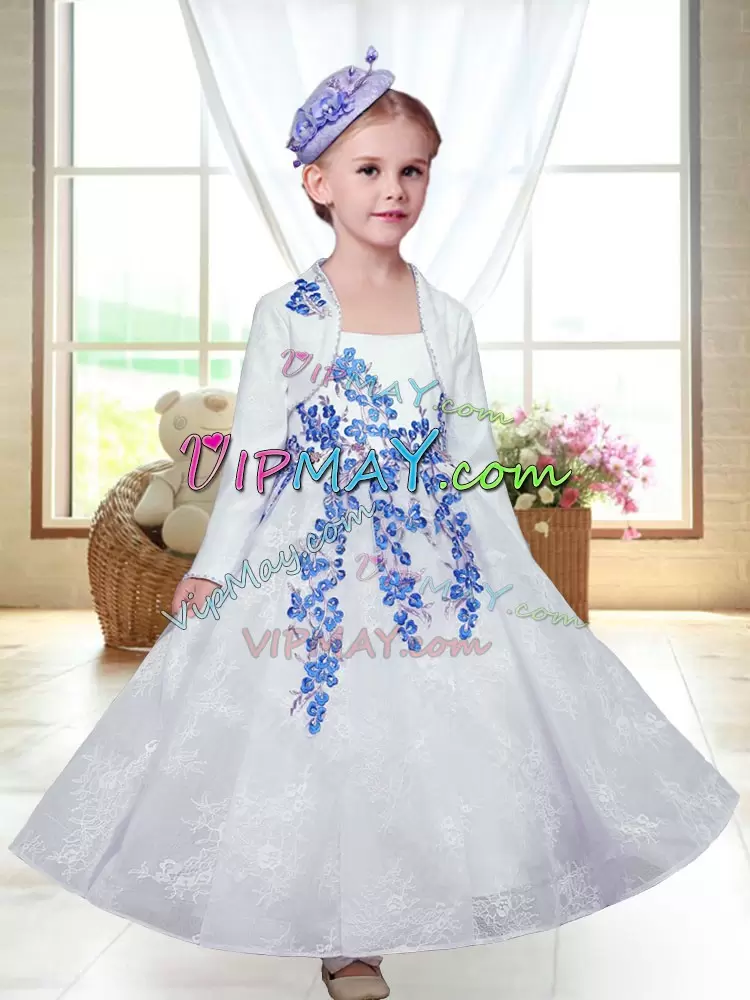 Sleeveless Straps Embroidery Zipper Flower Girl Dress