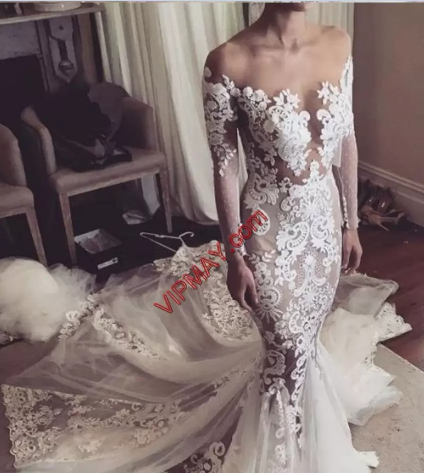 off shoulder lace mermaid wedding dress,